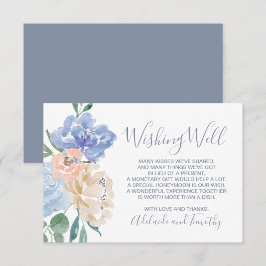 Dusty Blue Florals Wedding wünscht gut Begleitkarte (Vorne/Hinten)