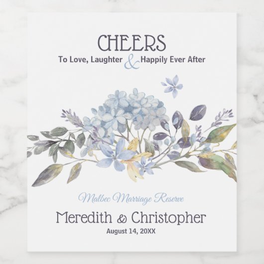 Dusty Blue Florals Weinetikett (Einzelnes Label)