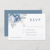 Dusty Blue Florals Winter Wedding  RSVP Karte (Vorne/Hinten)