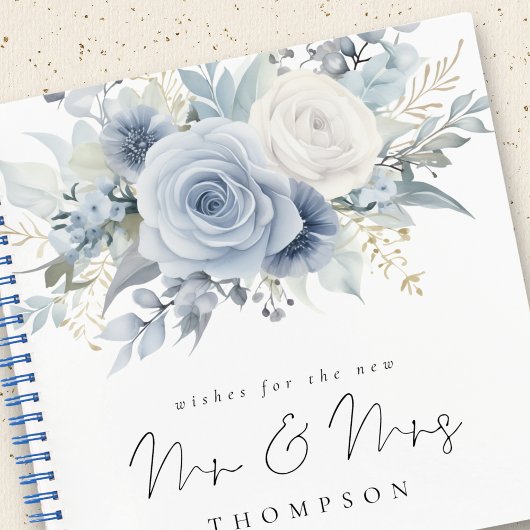 Dusty Blue Florals wünscht neue Frau Guest Book Notizblock