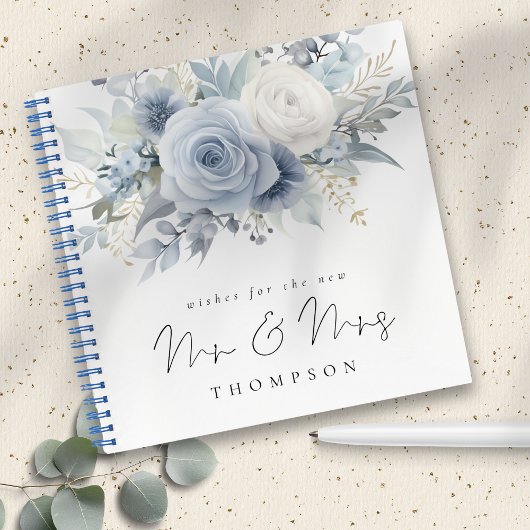 Dusty Blue Florals wünscht neue Frau Guest Book Notizblock