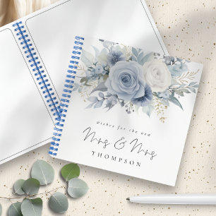 Dusty Blue Florals wünscht neue Mrs. Guest Book Notizblock