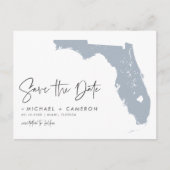Dusty Blue Florida Map QR-Code Save the Date Ankündigungspostkarte (Vorderseite)