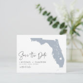 Dusty Blue Florida Map QR-Code Save the Date Ankündigungspostkarte (Stehend Vorderseite)