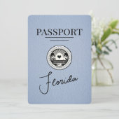 Dusty Blue Florida Passport Save the Date (Stehend Vorderseite)