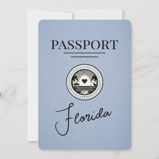 Dusty Blue Florida Passport Save the Date (Vorderseite)