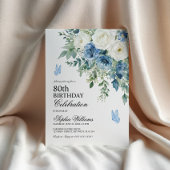 Dusty Blue Flowers 80th Birthday Einladung