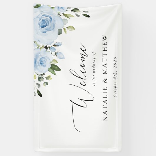 Dusty Blue Flowers, Boho, Wedding Welcome Banner (Vertikal)