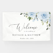 Dusty Blue Flowers, Boho, Wedding Welcome Banner (Horizontal)