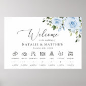 Dusty Blue Flowers, Boho, Wedding Welcome Poster (Vorne)