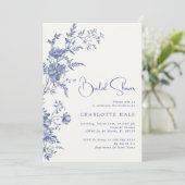 Dusty Blue Flowers Brautparty Einladung (Stehend Vorderseite)