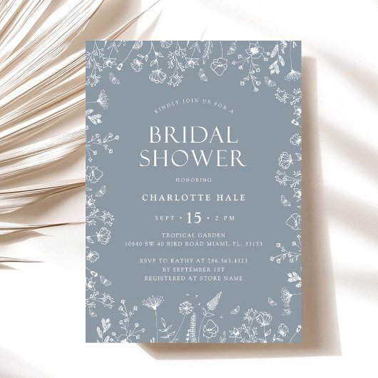 Dusty Blue Flowers Brautparty Einladung