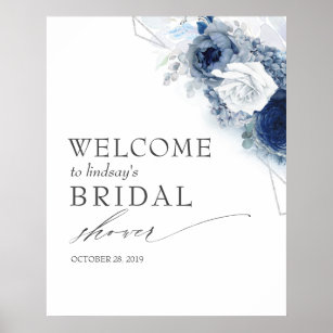 Dusty Blue Flowers Bridal / Baby Dusche Willkommen Poster