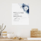 Dusty Blue Flowers Bridal / Baby Dusche Willkommen Poster (Küche)