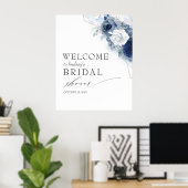 Dusty Blue Flowers Bridal / Baby Dusche Willkommen Poster (Heimbüro)