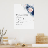 Dusty Blue Flowers Bridal / Baby Dusche Willkommen Poster (Küche)