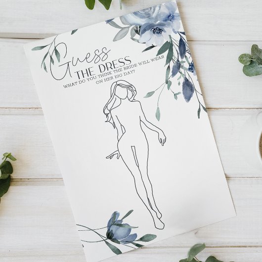 Dusty Blue Flowers Bridal Game Guess the Dress Flyer