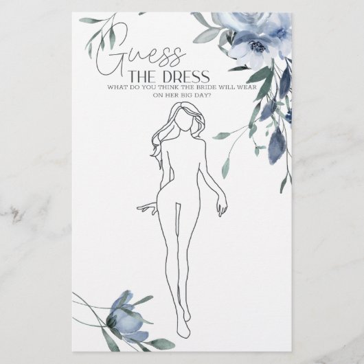 Dusty Blue Flowers Bridal Game Guess the Dress Flyer (Vorne)