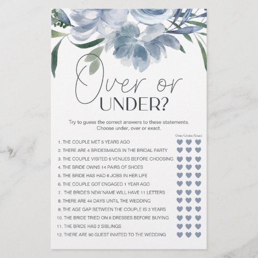 Dusty Blue Flowers Bridal Game Over under Flyer (Vorne)