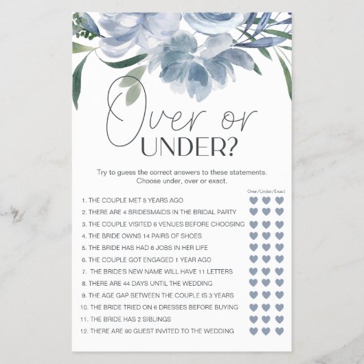 Dusty Blue Flowers Bridal Game Over under Flyer (Vorne)