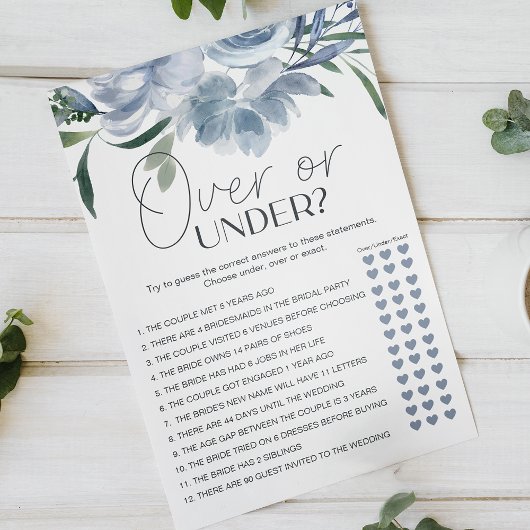 Dusty Blue Flowers Bridal Game Over under Flyer