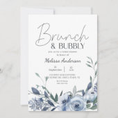 Dusty Blue Flowers Brunch Bridal Dusche Einladung (Vorderseite)