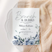 Dusty Blue Flowers Brunch Bridal Dusche Einladung
