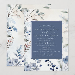 Dusty Blue Flowers   Elegante Garden Wedding Einladung