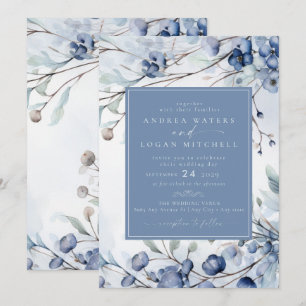 Dusty Blue Flowers   Elegante Garden Wedding Einladung