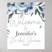 Dusty Blue Flowers Elegantes Brautparty Poster (Vorne)