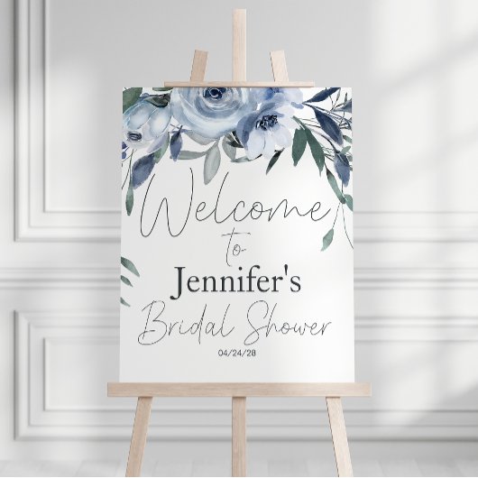 Dusty Blue Flowers Elegantes Brautparty Poster