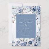 Dusty Blue Flowers | Elegantes Garden-Brautparty Einladung (Vorderseite)