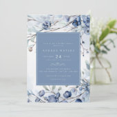 Dusty Blue Flowers | Elegantes Garden-Brautparty Einladung (Stehend Vorderseite)