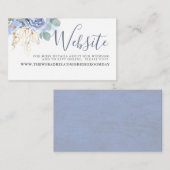 Dusty Blue Flowers Gold Green Wedding Website Begleitkarte (Vorne/Hinten)