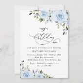 Dusty Blue Flowers, Greenery, Boho, Birthday Einladung (Vorderseite)