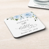 Dusty Blue Flowers, Greenery, Boho, Birthday Getränkeuntersetzer (Linke Seite)