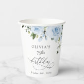 Dusty Blue Flowers, Greenery, Boho, Birthday Pappbecher (Vorderseite)