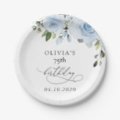 Dusty Blue Flowers, Greenery, Boho, Birthday Pappteller (Vorderseite)