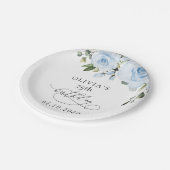 Dusty Blue Flowers, Greenery, Boho, Birthday Pappteller (Schrägansicht)