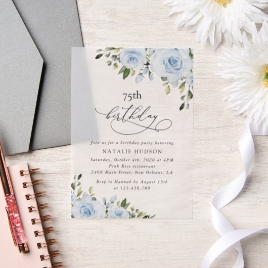 Dusty Blue Flowers, Greenery, Boho, Birthday Pergament Einladungen (Hochzeit)
