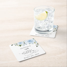 Dusty Blue Flowers, Greenery, Boho, Birthday Rechteckiger Pappuntersetzer