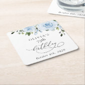 Dusty Blue Flowers, Greenery, Boho, Birthday Rechteckiger Pappuntersetzer (angewinkelt)