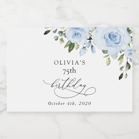 Dusty Blue Flowers, Greenery, Boho, Birthday Schaumweinetikett (Einzelnes Label)