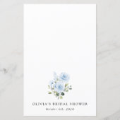 Dusty Blue Flowers, Greenery, Bridal Shower Menu (Rückseite)