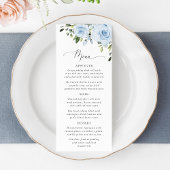 Dusty Blue Flowers, Greenery, Bridal Shower Menu Menükarte