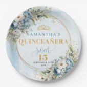 Dusty Blue Flowers Greenery Gold Quince Plates Pappteller (Vorderseite)