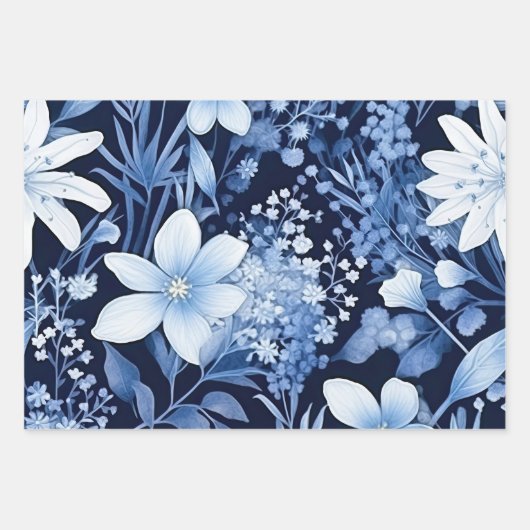 Dusty Blue Flowers Navy Geschenkpapier Set (Vorderseite 3)
