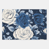 Dusty Blue Flowers Navy Geschenkpapier Set (Vorderseite)