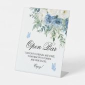 Dusty Blue Flowers Open Bar Sign Sockelschild (Vorderseite)