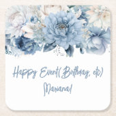 Dusty Blue Flowers Party Rechteckiger Pappuntersetzer (Vorderseite)